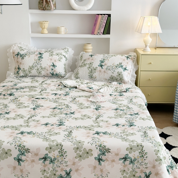 91家纺网 家纺一手货源 找家纺 昔可家纺 2024新款凉感冰皮床盖和同款夏被 青山如黛