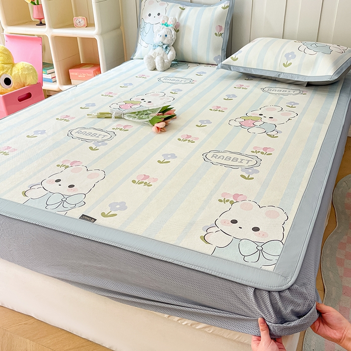 91家纺网 家纺一手货源 找家纺 安哆啦家纺 安哆啦家纺 2024新款A类冰藤印花凉席 花中兔-床笠款