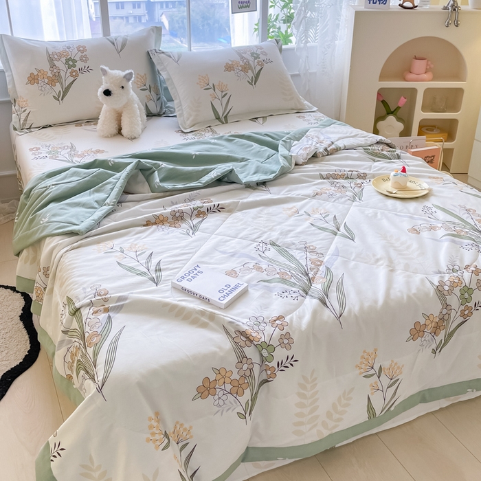 91家纺网 家纺一手货源 找家纺 菲梵家纺 2025春夏新品A类全棉喷气印花夏被 被子被芯 铃兰花语