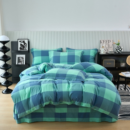 91家纺网 家纺一手货源 找家纺 （总）三沁家居 2025新款格子色织全棉水洗棉四件套直播爆款量大价优