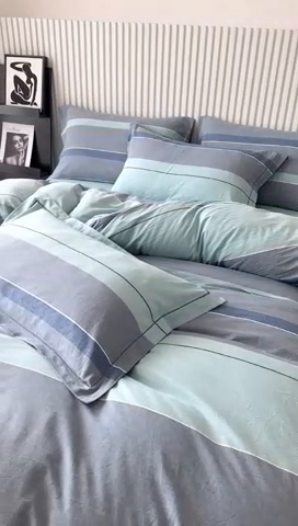 91家纺网 家纺一手货源 找家纺 三沁家居 2024新款格子色织全棉水洗棉四件套 宽边 曼达拉灰