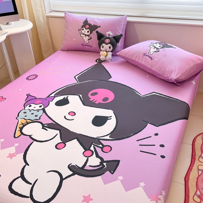 91家纺网 家纺一手货源 找家纺 金爱家 2024新款全棉三丽鸥正版大版单品床笠 冰淇淋库洛米