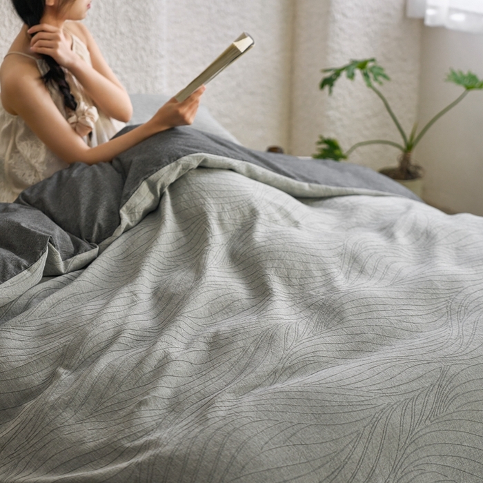 91家纺网 家纺一手货源 找家纺 安莱生活 2025新款双层纱色织提花波浪系列四件套 乱纹波浪 乱纹波浪-深灰