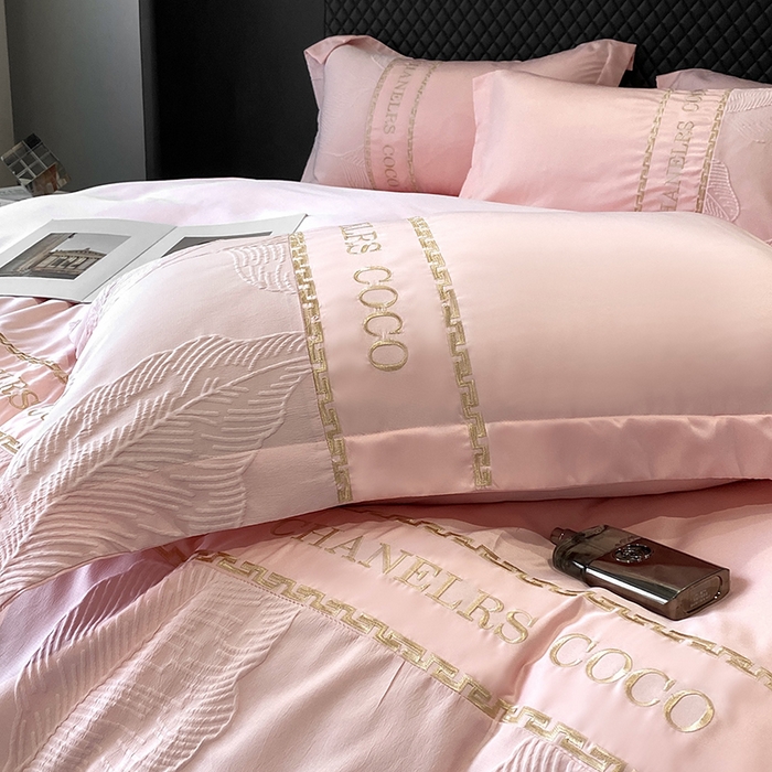 91家纺网 家纺一手货源 找家纺 优悦生活馆 2024新款新款冰丝绣花四件套-莫奈花园 莫奈花园-粉