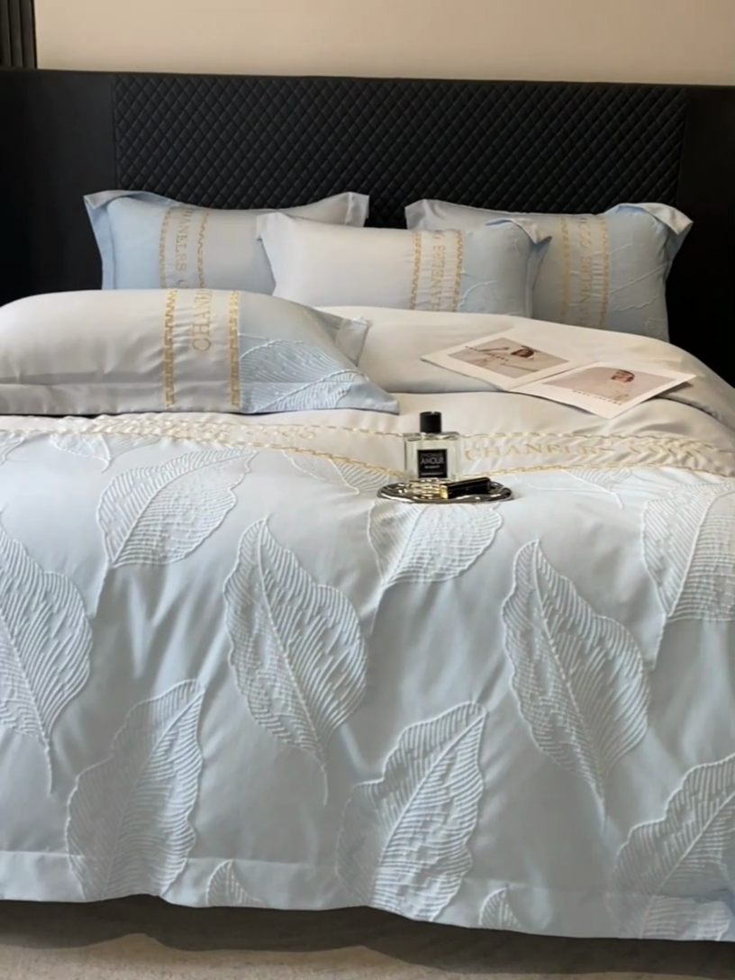 91家纺网 家纺一手货源 找家纺 优悦生活馆 2024新款新款冰丝绣花四件套-莫奈花园 莫奈花园-蓝