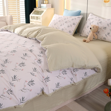 91家纺网 家纺一手货源 找家纺 金牛枕芯 2024新款亲肤舒适提花泡泡棉四件套 花语