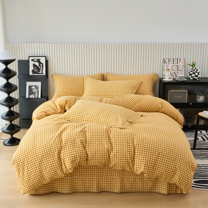 91家纺网 家纺一手货源 找家纺 （总）三沁家居 2025新款格子色织全棉水洗棉四件套直播爆款量大价优