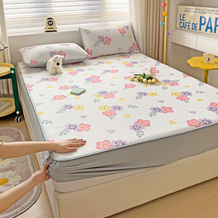 91家纺网 家纺一手货源 找家纺 大柏树 2025新款A类印花豆豆凉席 床笠款 樱花语