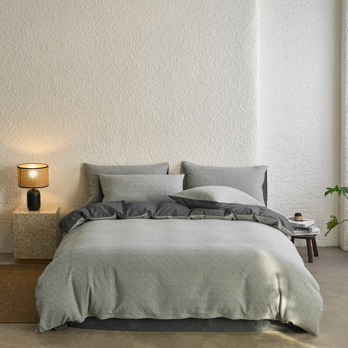 91家纺网 家纺一手货源 找家纺 安莱生活 2025新款双层纱色织提花波浪系列四件套 斜纹波浪 斜纹波兰-深灰