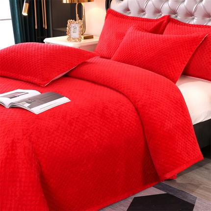 芸锦豪 2024新款牛奶绒华夫格床盖 红色