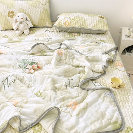 91家纺网 家纺一手货源 找家纺 （总）柒月家居 2024新款印花小清新款乳胶凉席床席款夏被四件套