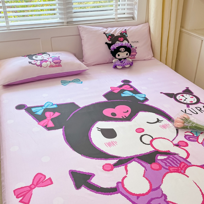 91家纺网 家纺一手货源 找家纺 金爱家 2024新款全棉三丽鸥正版大版单品床笠 朗读库洛米