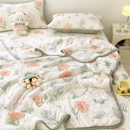 91家纺网 家纺一手货源 找家纺 （总）柒月家居 2024新款印花小清新款乳胶凉席床席款夏被四件套