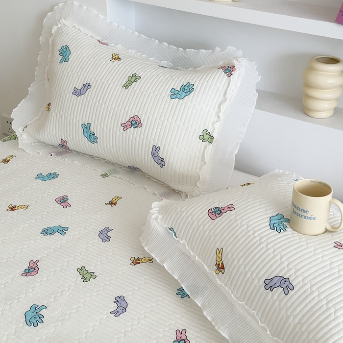 91家纺网 家纺一手货源 找家纺 昔可家纺 2024新款凉感冰皮床盖和同款夏被 七彩兔兔