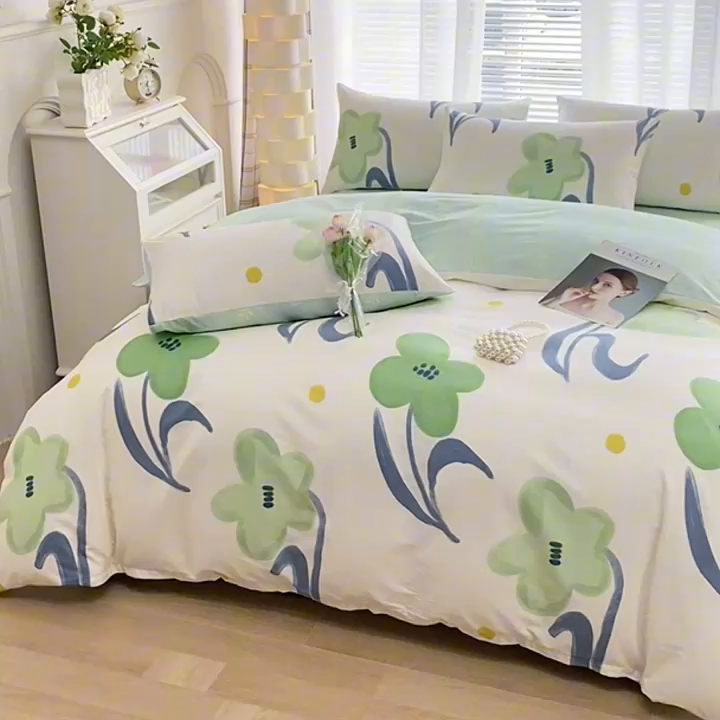 91家纺网 家纺一手货源 找家纺 宇彬家纺 2024新款13372喷气全棉四件套 小情调