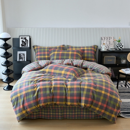 91家纺网 家纺一手货源 找家纺 （总）三沁家居 2025新款格子色织全棉水洗棉四件套直播爆款量大价优