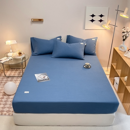 91家纺网 家纺一手货源 找家纺 2024沐辰家居-华夫格系列床笠单品 牛仔蓝