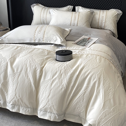 优悦生活馆 2024新款新款冰丝绣花四件套-莫奈花园 莫奈花园-白灰