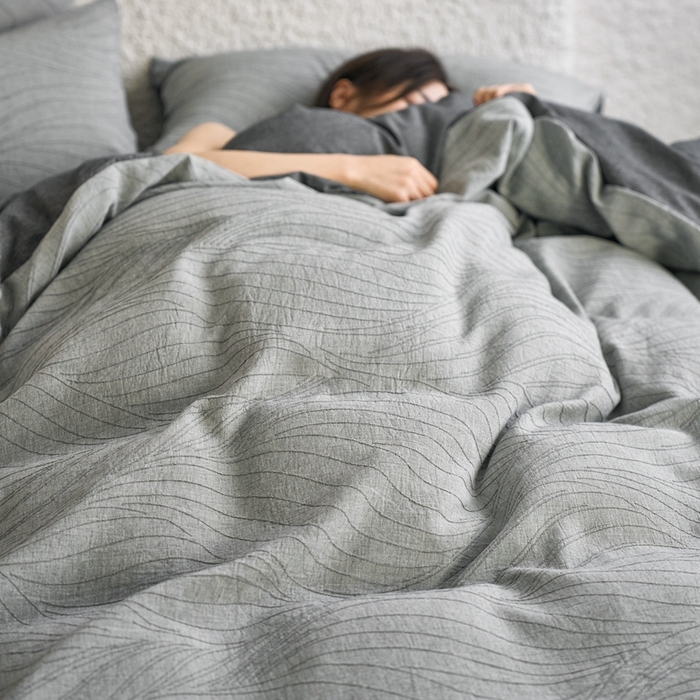 91家纺网 家纺一手货源 找家纺 安莱生活 2025新款双层纱色织提花波浪系列四件套 乱纹波浪 乱纹波浪-深灰