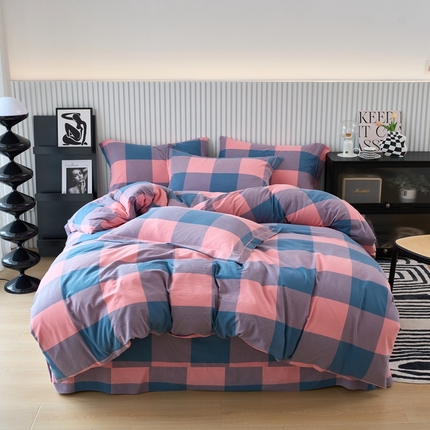 91家纺网 家纺一手货源 找家纺 （总）三沁家居 2025新款格子色织全棉水洗棉四件套直播爆款量大价优