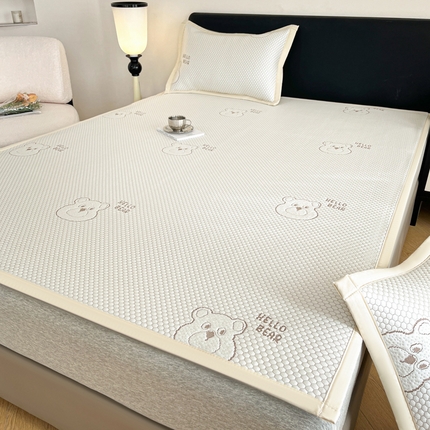 91家纺网 家纺一手货源 找家纺 （总）摩妮卡 2025新款PE中分子凉感提花冰豆豆凉席三件套床笠三件套