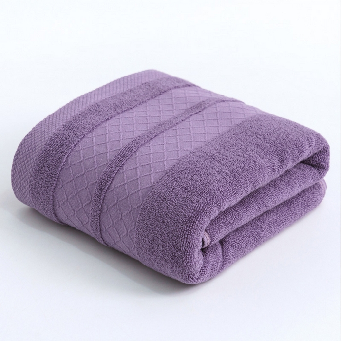 91家纺网 家纺一手货源 找家纺 朴尔2024新款全棉32股小棱形系列毛巾浴巾 70*140浴巾深紫色