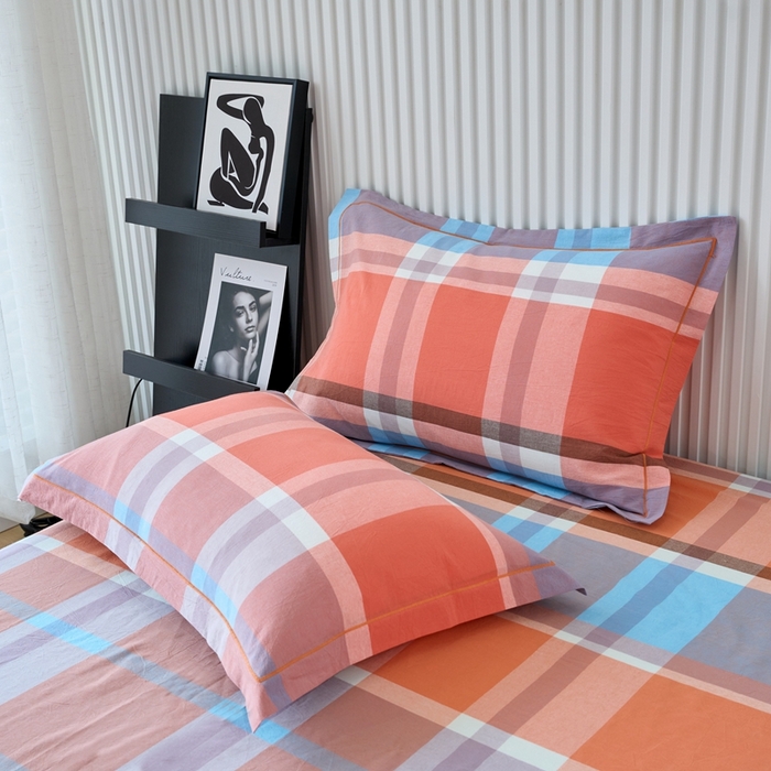 91家纺网 家纺一手货源 找家纺 三沁家居 2024新款格子色织全棉水洗棉四件套 宽边 爱丁堡