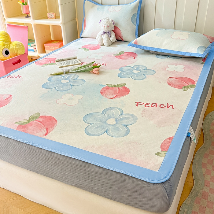 91家纺网 家纺一手货源 找家纺 安哆啦家纺 安哆啦家纺 2024新款A类冰藤印花凉席 水蜜桃-床笠款