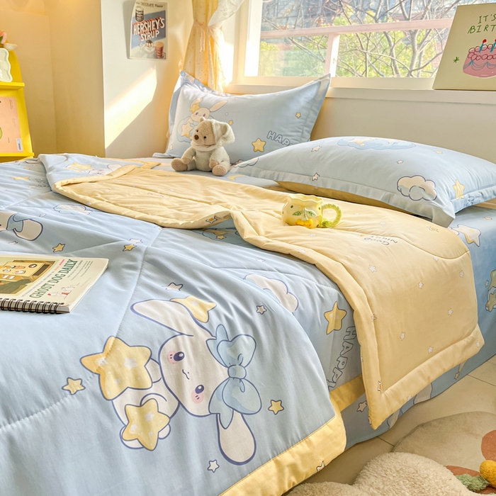 91家纺网 家纺一手货源 找家纺 菲梵家纺 2025春夏新品A类全棉喷气印花夏被 被子被芯 星之兔