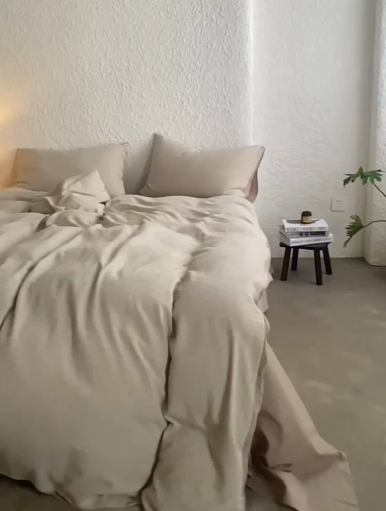 91家纺网 家纺一手货源 找家纺 安莱生活 2025新款双层纱色织提花波浪系列四件套 乱纹波浪 乱纹波浪-卡其