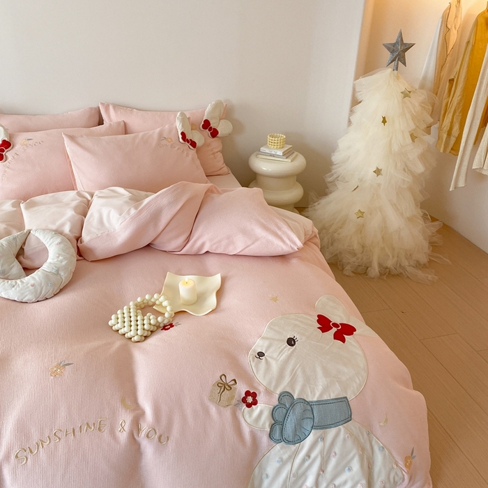 91家纺网 家纺一手货源 找家纺 （总）朗莎 2024新款A版双层纱提花绣花B版40s水洗棉四件套