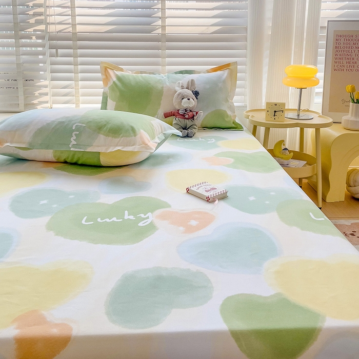 91家纺网 家纺一手货源 找家纺 楠沐家纺 2025新款亲肤印花芦荟棉水洗棉床笠系列 幸运心