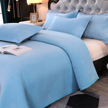 芸锦豪 2024新款牛奶绒华夫格床盖 天空蓝