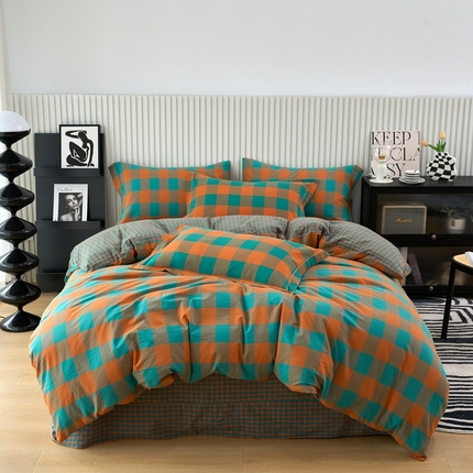 91家纺网 家纺一手货源 找家纺 （总）三沁家居 2025新款格子色织全棉水洗棉四件套直播爆款量大价优