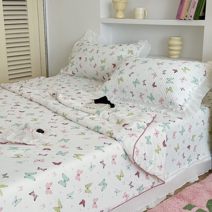 91家纺网 家纺一手货源 找家纺 昔可家纺 2024新款凉感冰皮床盖和同款夏被 缤纷蝴蝶