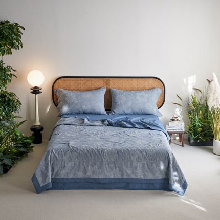 安莱生活 2024新款高端双层纱色织大提花夏被 馥香 馥香-深蓝