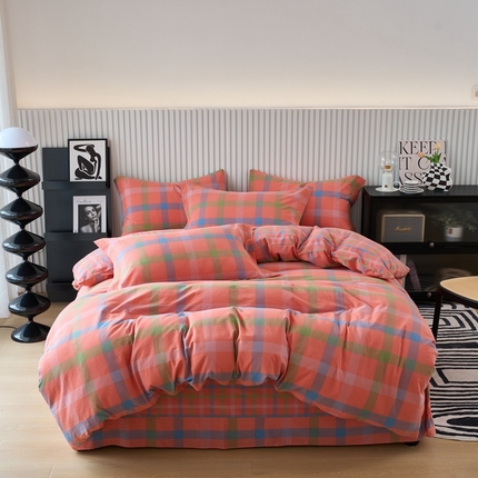 91家纺网 家纺一手货源 找家纺 （总）三沁家居 2025新款格子色织全棉水洗棉四件套直播爆款量大价优