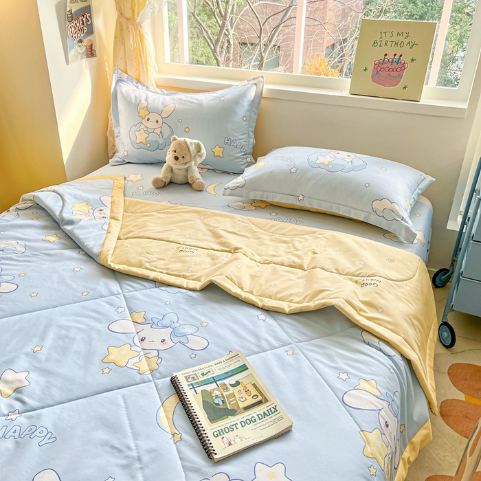 91家纺网 家纺一手货源 找家纺 菲梵家纺 2025春夏新品A类全棉喷气印花夏被 被子被芯 星之兔