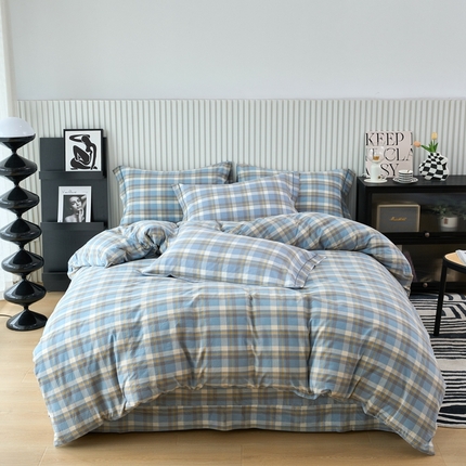 91家纺网 家纺一手货源 找家纺 （总）三沁家居 2025新款格子色织全棉水洗棉四件套直播爆款量大价优