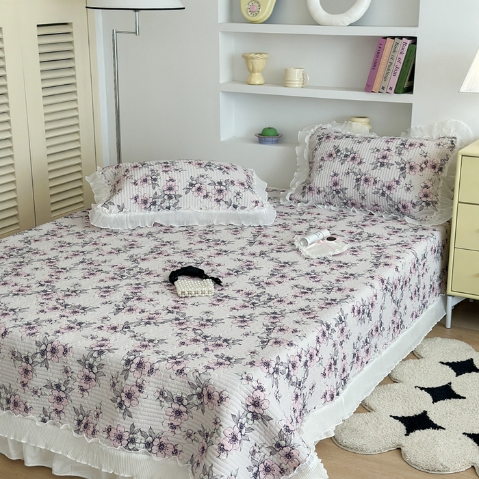 91家纺网 家纺一手货源 找家纺 昔可家纺 2024新款凉感冰皮床盖和同款夏被 粉黛桃花