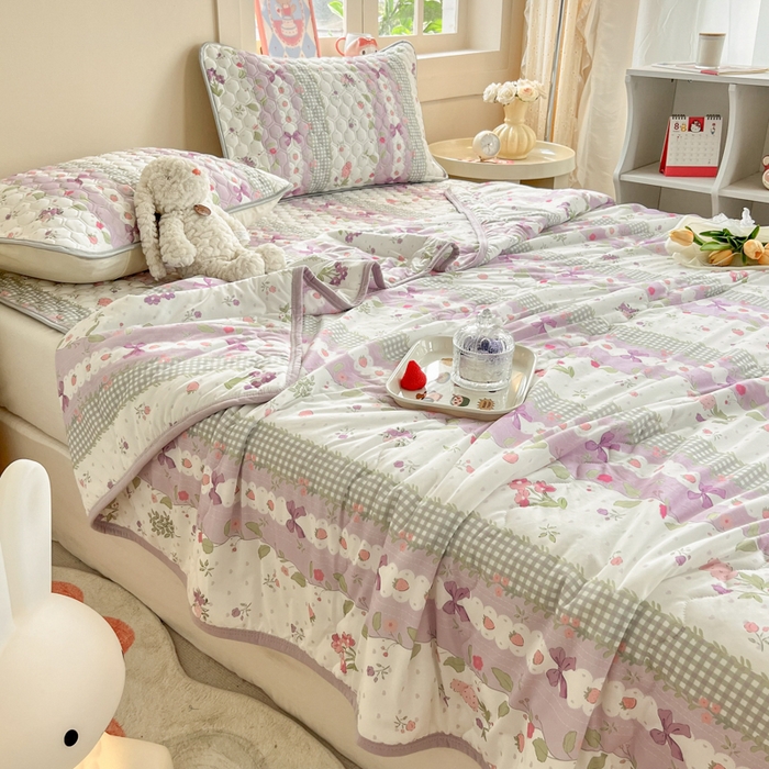 91家纺网 家纺一手货源 找家纺 简宜家居（朝初家纺） 2025新款凉感丝夏被席四件套紫藤花花