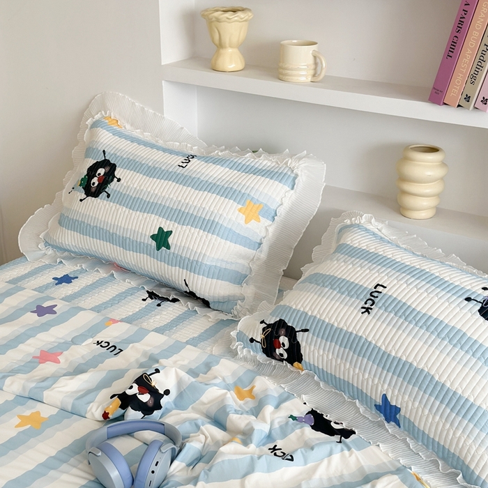 91家纺网 家纺一手货源 找家纺 昔可家纺 2024新款凉感冰皮床盖和同款夏被 星星煤球