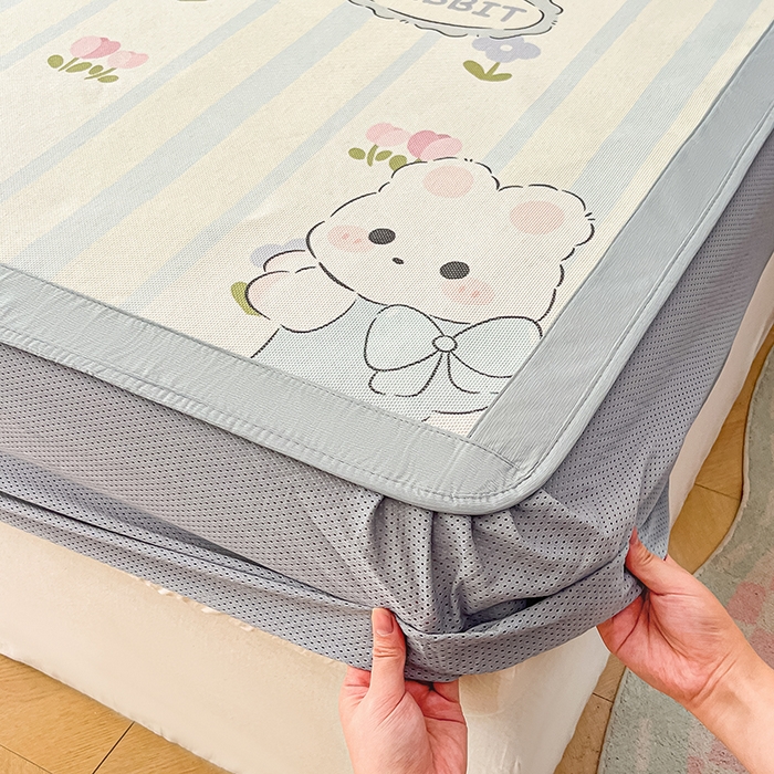 91家纺网 家纺一手货源 找家纺 安哆啦家纺 安哆啦家纺 2024新款A类冰藤印花凉席 花中兔-床笠款