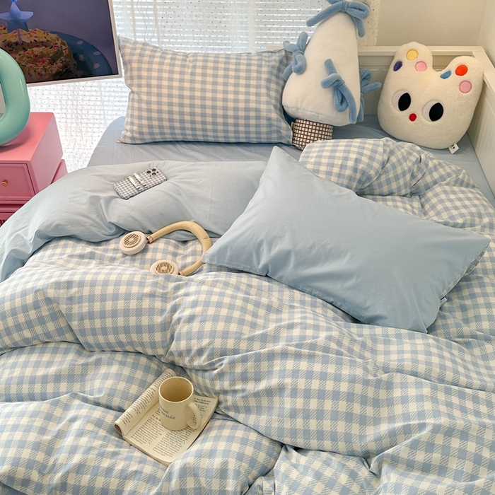 91家纺网 家纺一手货源 找家纺 （总）昔可家纺 2024新款全棉纯色格子系列四件套