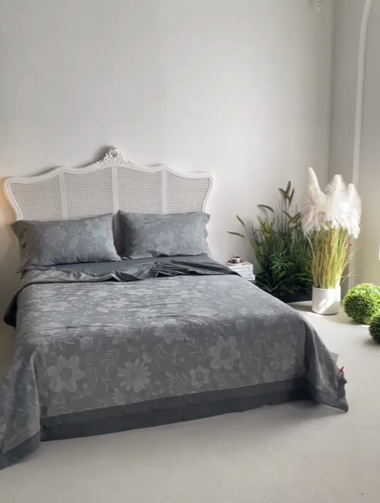 91家纺网 家纺一手货源 找家纺 安莱生活 2024新款高端双层纱色织大提花夏被 馥香 馥香-深灰