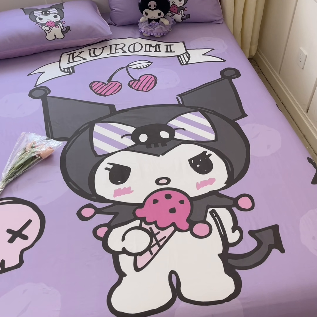 91家纺网 家纺一手货源 找家纺 金爱家 2024新款全棉三丽鸥正版大版单品床笠 贪吃库洛米