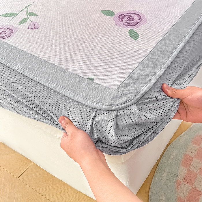 91家纺网 家纺一手货源 找家纺 安哆啦家纺 安哆啦家纺 2024新款A类冰藤印花凉席 紫花兔-床笠款