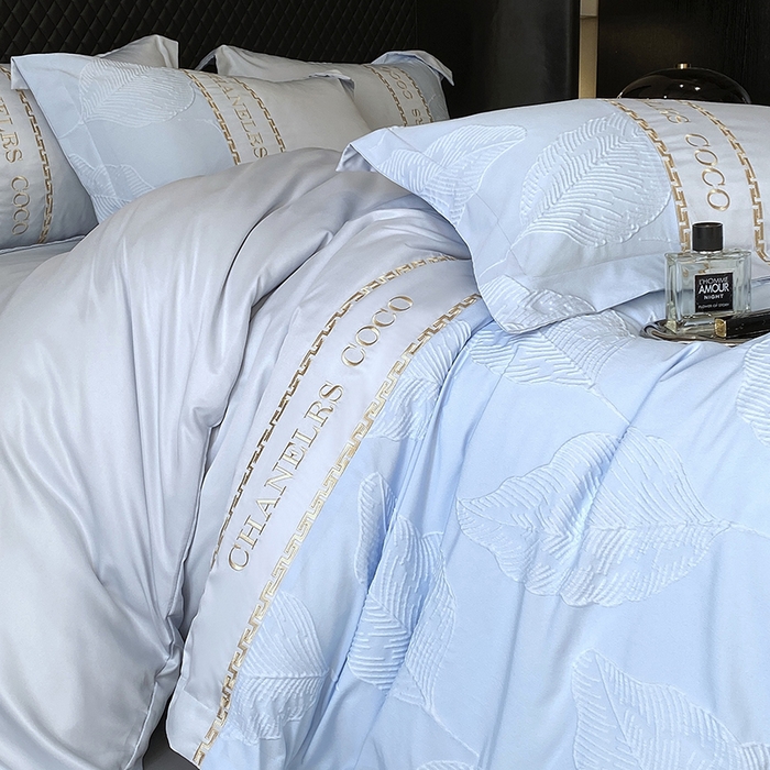 91家纺网 家纺一手货源 找家纺 优悦生活馆 2024新款新款冰丝绣花四件套-莫奈花园 莫奈花园-蓝