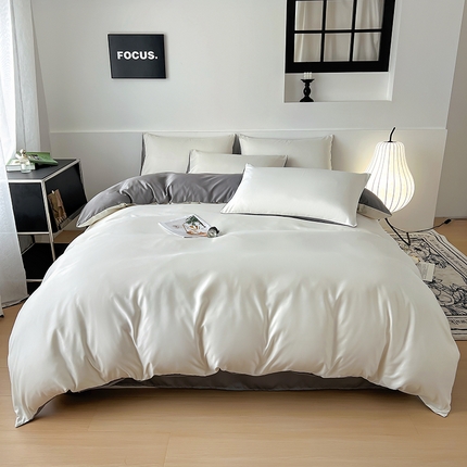 91家纺网 家纺一手货源 找家纺 （总）百寐家纺 2024新款水洗真丝纯色双拼轻奢四件套