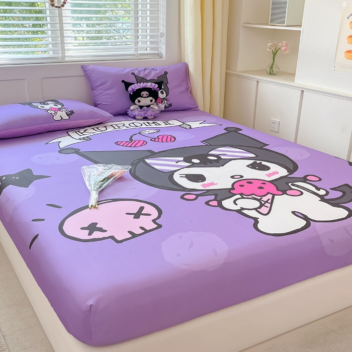 91家纺网 家纺一手货源 找家纺 金爱家 2024新款全棉三丽鸥正版大版单品床笠 贪吃库洛米